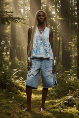 Blue Floral V-Neck Sheer Tank with Lace Trim, Tank Tops, $ 69.00, A Moment Of Now™