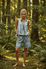 Blue Floral V-Neck Sheer Tank with Lace Trim, Tank Tops, $ 69.00, A Moment Of Now™