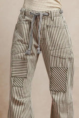 Grey Drawstring Striped Twill Barrel Pants | Boutique In USA, Pants, $ 69.00, A Moment Of Now™