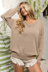 Latte Raw Edged Popcorn Texture V-neck Sweater, Sweaters, $ 49.00, A Moment Of Now™