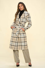 Khaki Double-Breasted Plaid Coat with Belt | Stylish Outerwear, Coats, $ 99.00, A Moment Of Now™