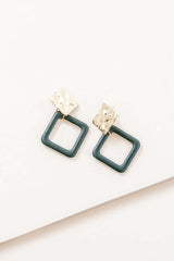 Stylish Leatherette and Metal Drop Earrings - Dark Green, Earrings, $ 18.00, A Moment Of Now™