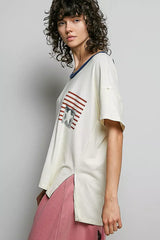 Cream American Flag Color Block Side Slit Cotton Top | Boutique In USA, Tops, $ 45.00, A Moment Of Now™