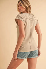 Oat Brown Round Neck Short Sleeve T-Shirt, T-shirts, $ 32.00, A Moment Of Now™