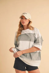White Grey Color Block Round Neck T-Shirt, T-shirts, $ 32.00, A Moment Of Now™