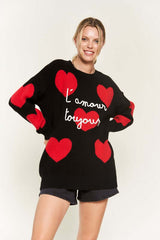 HEART PRINT OVERSIZED SWEATER DH5960D - Cozy Style, Sweaters, $ 65.00, A Moment Of Now™