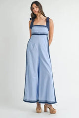 Periwinkle Blue Linen Mix Chevron Jumpsuit, Jumpsuits, $ 109.00, A Moment Of Now™