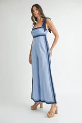 Periwinkle Blue Linen Mix Chevron Jumpsuit, Jumpsuits, $ 109.00, A Moment Of Now™