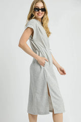Light Grey Side Slit Midi Tee Dress - Relaxed Fit, Dresses, $ 59.00, A Moment Of Now™
