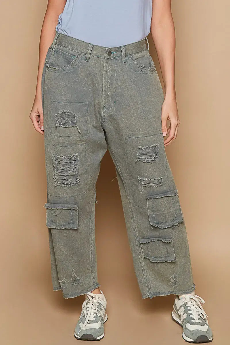 French Blue Distressed Raw Hem Wide Leg Pants for Style, Pants, $ 69.00, A Moment Of Now™