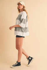 White Grey Color Block Round Neck T-Shirt, T-shirts, $ 32.00, A Moment Of Now™