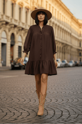 Brown Smocked Ruffle Detail Tiered Mini Dress | Boutique In USA, Dresses, $ 59.00, A Moment Of Now™