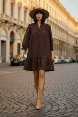 Brown Smocked Ruffle Detail Tiered Mini Dress | Boutique In USA, Dresses, $ 59.00, A Moment Of Now™
