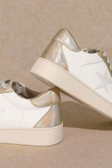 White Gold Casual Star Low Top Sneakers - Stylish & Trendy, Sneakers, $ 55.00, A Moment Of Now™