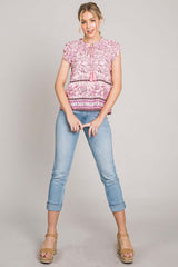 Pink Floral Print Ruffle Sleeve Blouse - Elegant Style, Blouses, $ 27.00, A Moment Of Now™