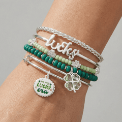 Lucky Four-Leaf Clover Bangle Set of 5, Bracelets, $ 128.00, A Moment Of Now™