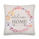 Welcome Home Spring Floral Wreath Throw Pillow, Throw Pillows, $ 61.00, A Moment Of Now™