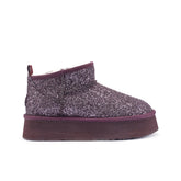 Cosy Ultra Short Platform Boots Glitter Plum