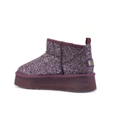 COSY ULTRA SHORT PLATFOAM BOOTS GLITTER PLUM