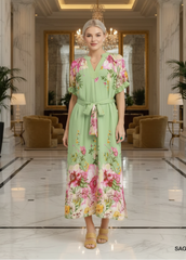 Sage Green Mix Floral Border Print Midi Dress | Boutique In USA, Dresses, $ 69.00, A Moment Of Now™