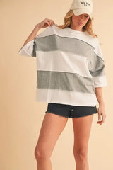 White Grey Color Block Round Neck T-Shirt, T-shirts, $ 32.00, A Moment Of Now™