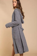 Grey Berber Fleece Tie Front Cardigan with Pockets, Cardigans, $ 43.00, A Moment Of Now™