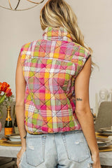 Colorful Quilted Washed Plaid Snap Down Vest, Vests, $ 69.00, A Moment Of Now™