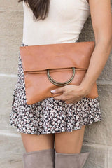 Lux Vegan Leather Fold-over O-ring Clutch - Chic & Stylish, Clutches, $ 45.95, A Moment Of Now™