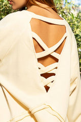 Cream Back Cross Strap Detail Balloon Sleeve Sweatshirt, Sweatshirts, $ 49.00, A Moment Of Now™