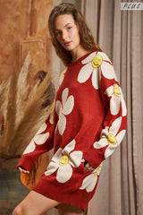 Plus Size Happy Face Print Knit Sweater with Pockets, Sweater Dresses, $ 96.95, A Moment Of Now™