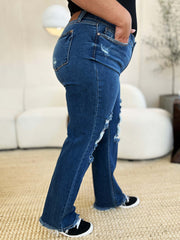 Judy Blue Dark Blue Mid Rise Distressed Jeans, Jeans, $ 69.00, A Moment Of Now™