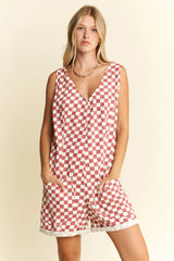 Stylish White Red Plus Size Sleeveless Plaid Romper, Rompers, $ 50.00, A Moment Of Now™
