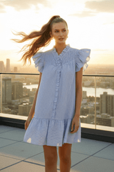 Light Blue Stripe Smocked Yoke Ruffle Dress | Boutique In USA, Dresses, $ 65.00, A Moment Of Now™