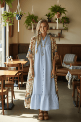 Light Blue Stripe Smocked Yoke Ruffle Dress | Boutique In USA, Dresses, $ 65.00, A Moment Of Now™