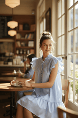 Light Blue Stripe Smocked Yoke Ruffle Dress | Boutique In USA, Dresses, $ 65.00, A Moment Of Now™