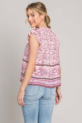Pink Floral Print Ruffle Sleeve Blouse - Elegant Style, Blouses, $ 27.00, A Moment Of Now™