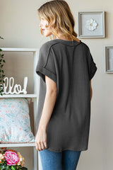 Charcoal Grey Exposed Seam Ribbed Top - Trendy Style, Tops, $ 33.00, A Moment Of Now™