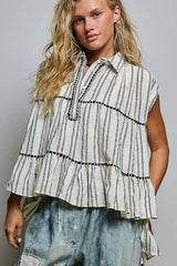 Striped Ruffle Collared Sleeveless Cotton Top | Boutique In USA, Blouses, $ 55.00, A Moment Of Now™