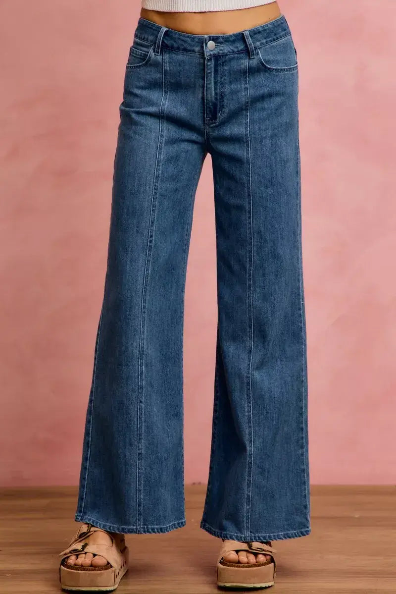 Blue Seam Detail Mid Rise Stretch Denim Jeans | Boutique In USA, Jeans, $ 64.00, A Moment Of Now™