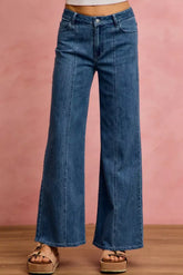 Blue Seam Detail Mid Rise Stretch Denim Jeans | Boutique In USA, Jeans, $ 64.00, A Moment Of Now™