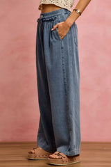 Mid Rise Ruffled Front Elastic Wide Leg Jeans | Boutique In USA, Jeans, $ 59.00, A Moment Of Now™