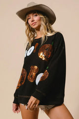 Black Halloween Sequin Embroidery Sweatshirt, Sweatshirts, $ 62.00, A Moment Of Now™