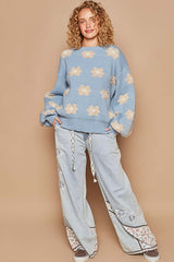 Cornflower Blue Daisy Pattern Sweater - Trendy & Cozy, Sweaters, $ 49.00, A Moment Of Now™