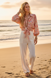 Floral Print Tie Hem Detail Crop Shirt