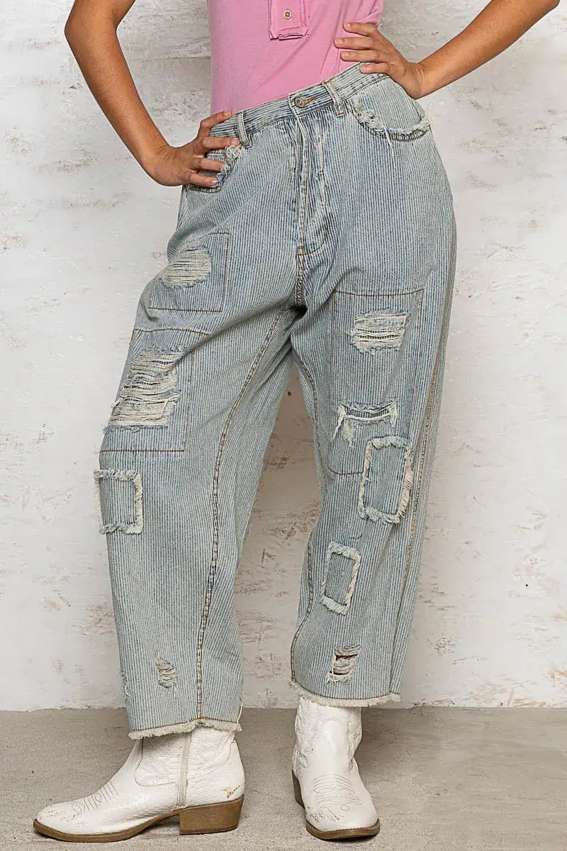 Light Blue Distressed Wide Leg Jeans | Trendy Comfort, Jeans, $ 69.00, A Moment Of Now™