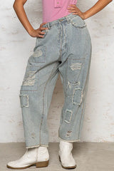 Light Blue Distressed Wide Leg Jeans | Trendy Comfort, Jeans, $ 69.00, A Moment Of Now™