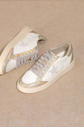 White Gold Casual Star Low Top Sneakers - Stylish & Trendy, Sneakers, $ 55.00, A Moment Of Now™