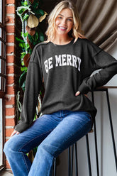Be Merry Charcoal Ribbed Long Sleeve Graphic Tee, T-shirts, $ 45.00, A Moment Of Now™