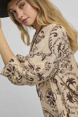 Oak Brown Boho Printed Balloon Sleeve Mini Dress, Dresses, $ 62.00, A Moment Of Now™