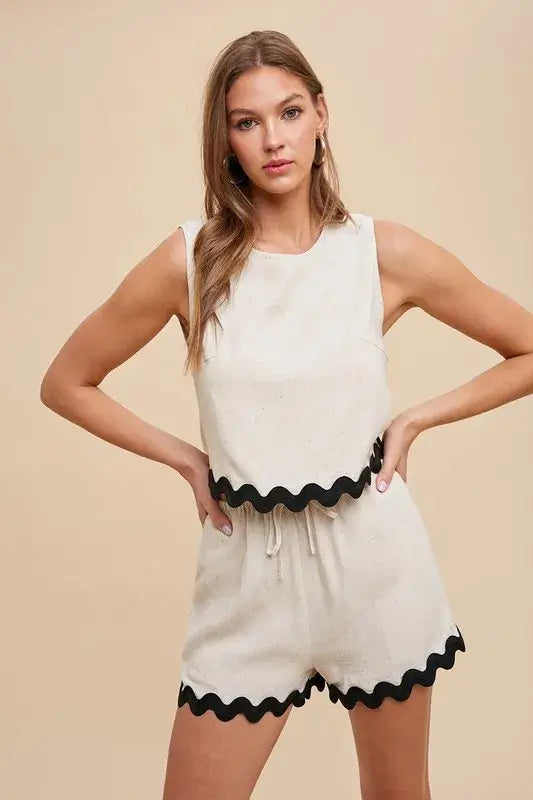 Charming Cream Ric Rac Trim Top & Shorts Set, Outfit Sets, $ 55.00, A Moment Of Now™